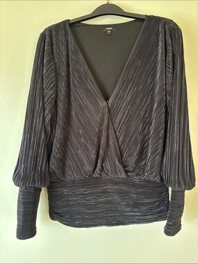 Express Black Pleated Surplice Blouse